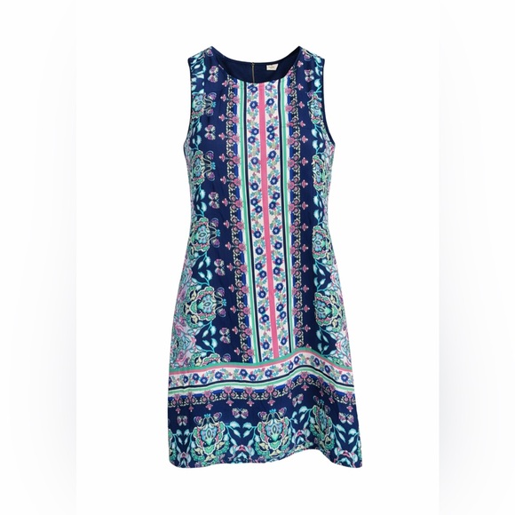 Artisan Ny Dresses & Skirts - Boho inspired size 8 Sleeveless Shift Dress Blue Pink Teal Mini Dress